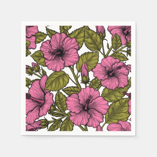 Roze hibiscus bloemen servet (Voorkant)