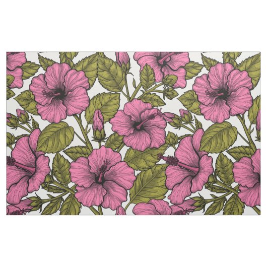 Roze hibiscus bloemen stof (Fat Quarter)