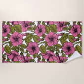 Roze hibiscus bloemen strandlaken (Voorkant)