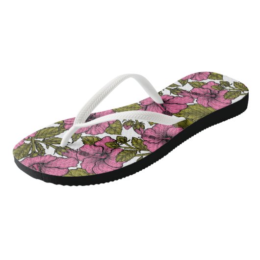 Roze hibiscus bloemen teenslippers (Schuin)