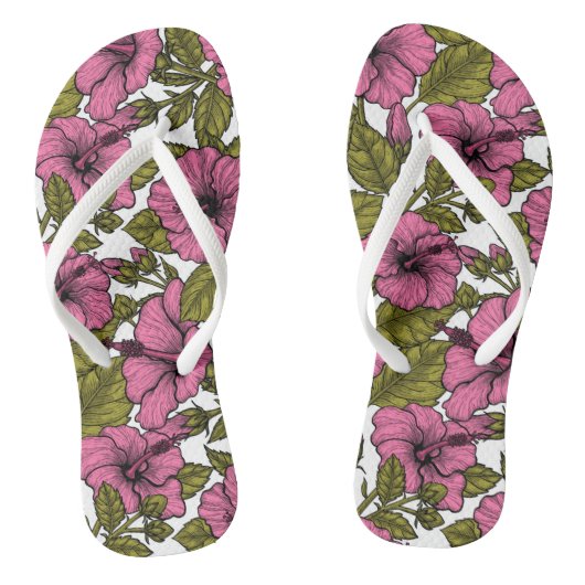 Roze hibiscus bloemen teenslippers (Voetbed)
