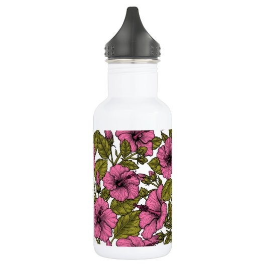 Roze hibiscus bloemen waterfles  (Links)