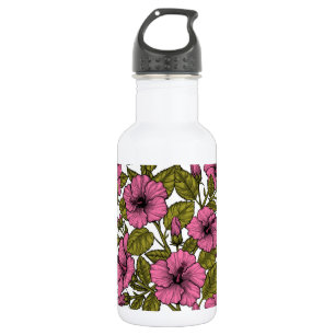 Roze hibiscus bloemen waterfles