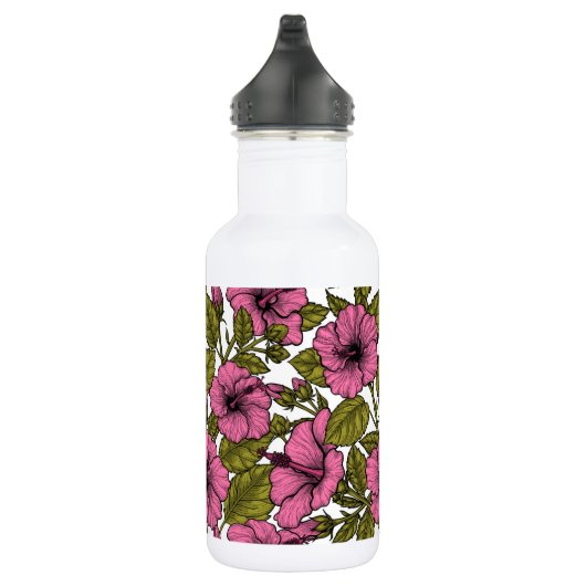 Roze hibiscus bloemen waterfles  (Rechts)