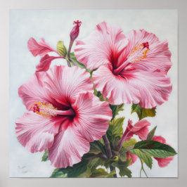 Roze Hibiscus Bloemenkunst Print Poster