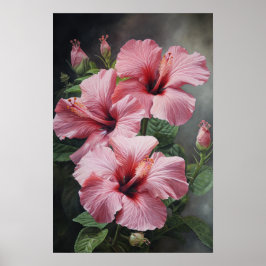 Roze Hibiscus Bloemenkunst Print Poster