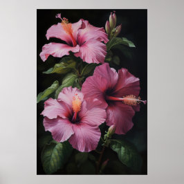 Roze Hibiscus Bloemenkunst Print Poster