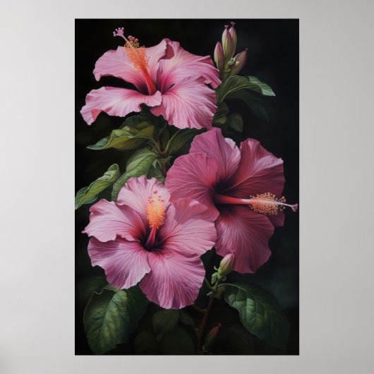 Roze Hibiscus Bloemenkunst Print Poster (Voorkant)