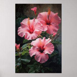 Roze Hibiscus Bloemenkunst Print Poster