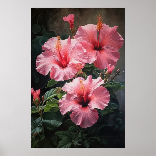 Roze Hibiscus Bloemenkunst Print Poster (Voorkant)