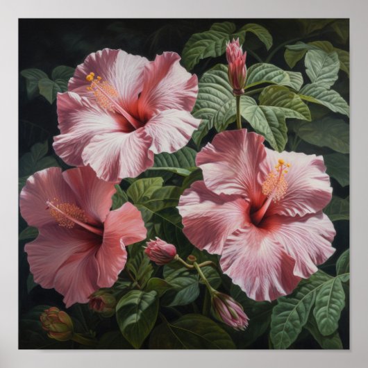 Roze Hibiscus Bloemenkunst Print Poster (Voorkant)