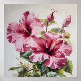 Roze Hibiscus Bloemenkunst Print Poster