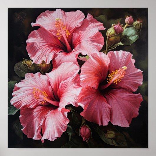 Roze Hibiscus Bloemenkunst Print Poster (Voorkant)