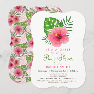 Roze Hibiscus Bloemenmeisje Baby shower Uitnodigin Kaart
