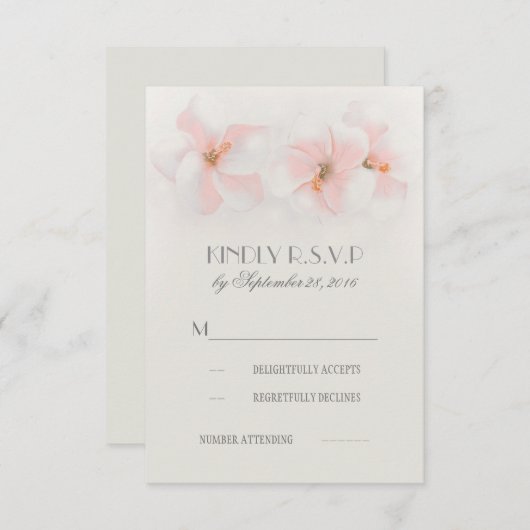 Roze hibiscus bloemenstrand bruiloft RSVP kaarten (Voorkant / Achterkant)