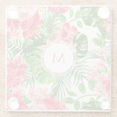  Roze Hibiscus BloemMonogram glas C Glazen Onderzetter (Achterkant)