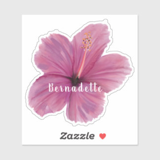 Roze Hibiscus bloemnaam sticker