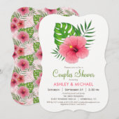 Roze Hibiscus Bloemparen Douche Uitnodiging (Voorkant / Achterkant)