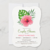 Roze Hibiscus Bloemparen Douche Uitnodiging (Voorkant)
