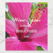 Roze Hibiscus Bloom Gepersonaliseerde Bloemen Wijn Etiket (Enkel label)