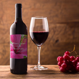 Roze Hibiscus Bloom Gepersonaliseerde Bloemen Wijn Etiket