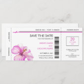 Roze hibiscus boarding pass Save the Date Cards (Voorkant / Achterkant)