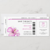 Roze hibiscus boarding pass Save the Date Cards (Voorkant)