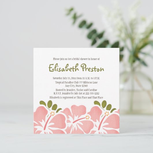 Roze Hibiscus Bridal Shower Invitations Kaart (Staand voorkant)