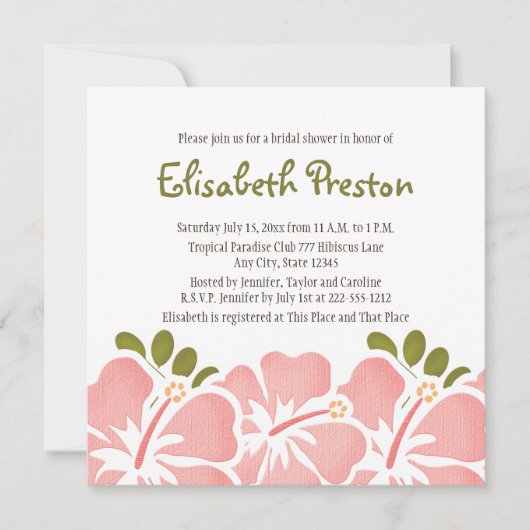 Roze Hibiscus Bridal Shower Invitations Kaart (Voorkant)