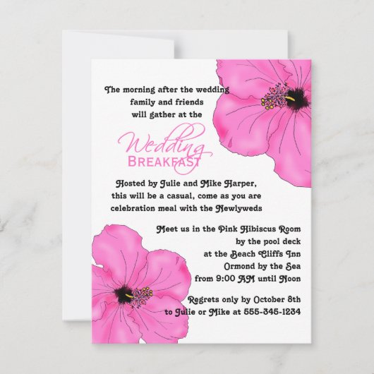 Roze Hibiscus bruiloft ontbijt uitnodiging (Voorkant)