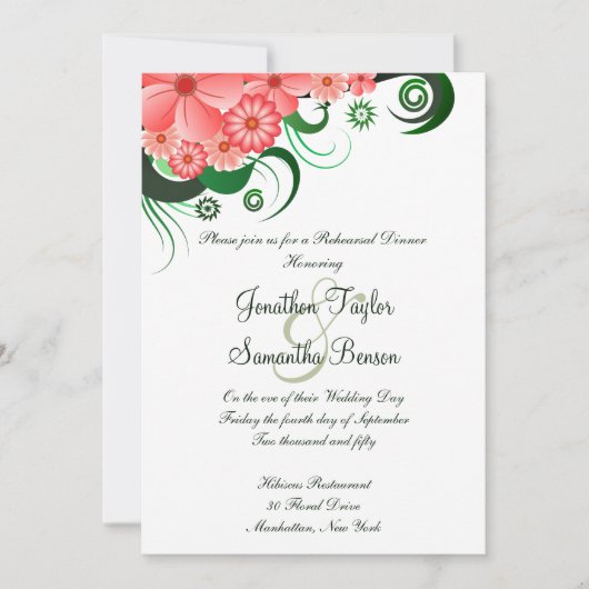 Roze Hibiscus Bruiloft repetitie diner uitnodiging (Voorkant)