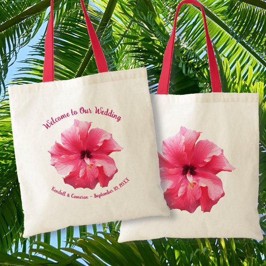 Roze Hibiscus Bruiloft Welkom Custom Tote Bag