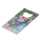 Roze Hibiscus Creditkaart Flessenopener (Voorkant Gekanteld)