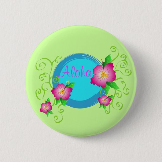 Roze hibiscus - de knoop van de Speld Ronde Button 5,7 Cm (Voorkant)