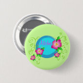 Roze hibiscus - de knoop van de Speld Ronde Button 5,7 Cm (Voorkant /achterkant)