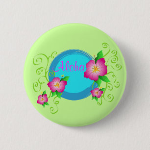 Roze hibiscus - de knoop van de Speld Ronde Button 5,7 Cm