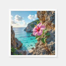 Roze Hibiscus die groeit op een rotsachtige klif Servet