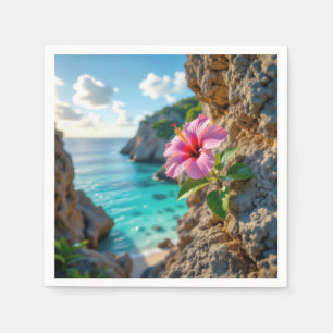 Roze Hibiscus die groeit op een rotsachtige klif Servet
