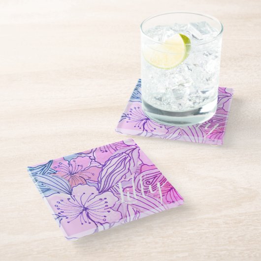 Roze Hibiscus Doodle Drager Onderzetter (Schuin)