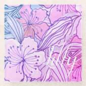 Roze Hibiscus Doodle Drager Onderzetter (Voorkant)