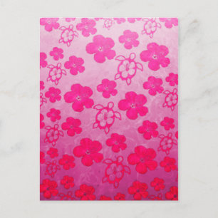 Roze hibiscus en Honu Turtles Briefkaart