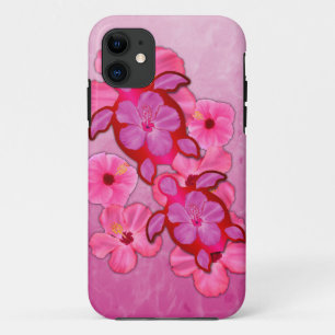 Roze hibiscus en Honu Turtles Case-Mate iPhone Case