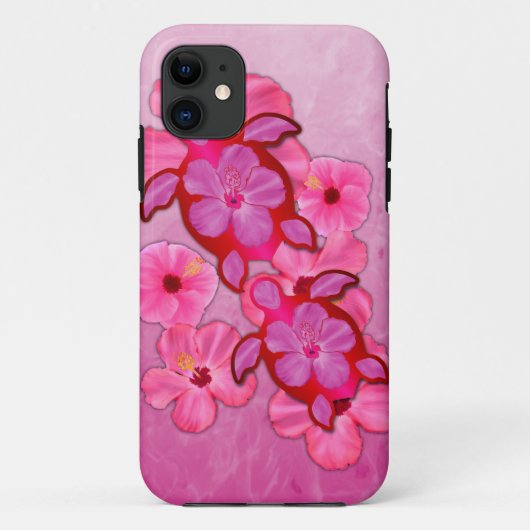 Roze hibiscus en Honu Turtles Case-Mate iPhone Case (Achterkant)