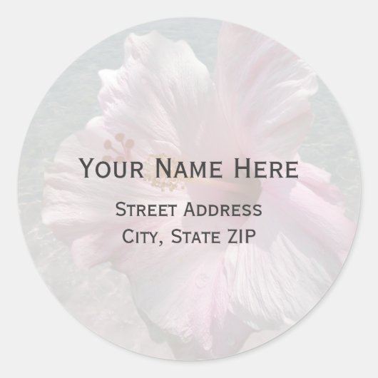 Roze Hibiscus en Ocean Water Adreslabel Ronde Sticker (Voorkant)