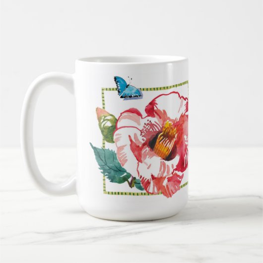 Roze Hibiscus en Red Camellia Garden Floral groot Koffiemok (Links)