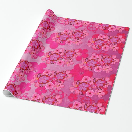 Roze Hibiscus en Schildpadden Honu Cadeaupapier (Uitgerold)
