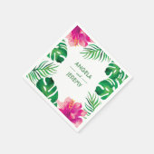 Roze Hibiscus en Tropische bladeren Bruiloft 2 Servet (Hoek)