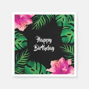 Roze Hibiscus en Tropische Bladeren Partij Servet