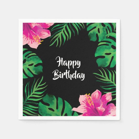 Roze Hibiscus en Tropische Bladeren Partij Servet (Voorkant)