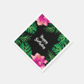 Roze Hibiscus en Tropische Bladeren Partij Servet (Hoek)